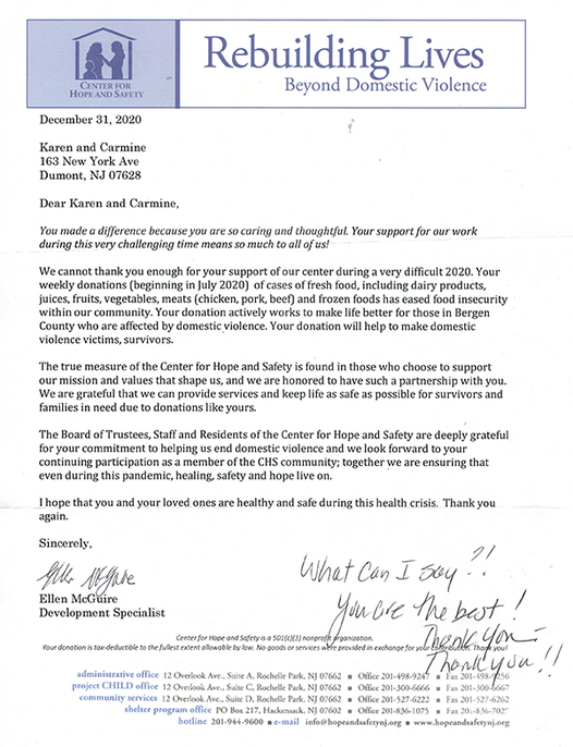 letter from Center for Hope & Safety