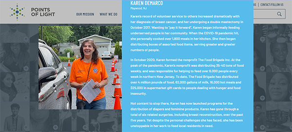 Points of Light Foundation 2022 Inspiration Honor Role recipient Karen DeMarco of The Food Brigade